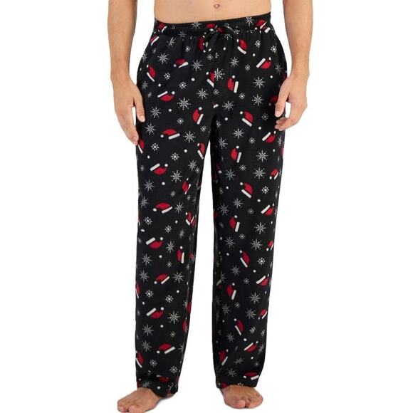 Club Room Men's Fleece Sleep Pajama Pants Santa Hat Christmas Black Small NWT - Picture 1 of 5